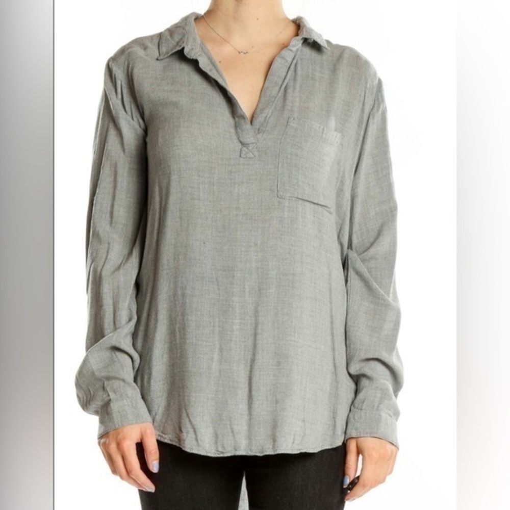 Anthropologie Cloth & Stone Gray V Neck Long Sleeve